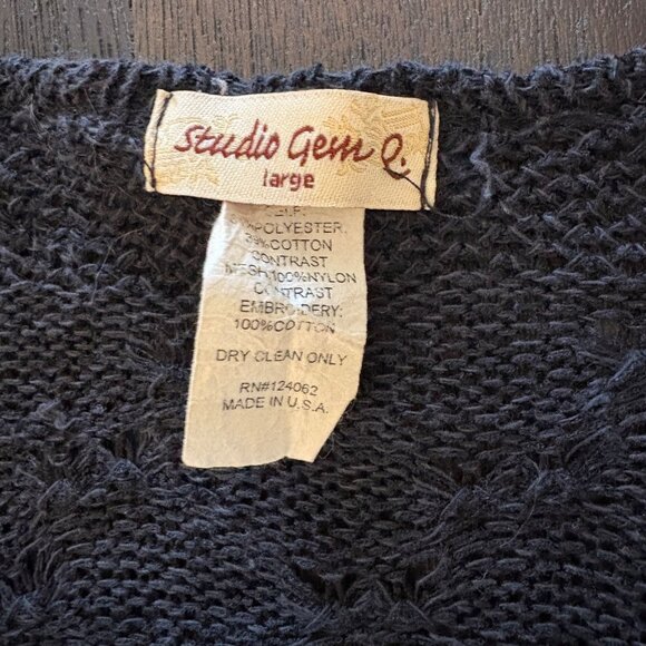 Open Knit Whimsigoth Cardigan Sweater Has Lace Sheer Mesh Bottom Floral Design - Picture 4 of 5